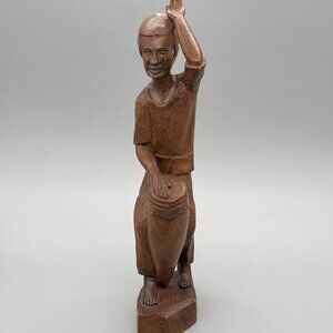 Vintage Hand Carved Wooden Drummer Figurine African Tribal Style Wood Sculpture